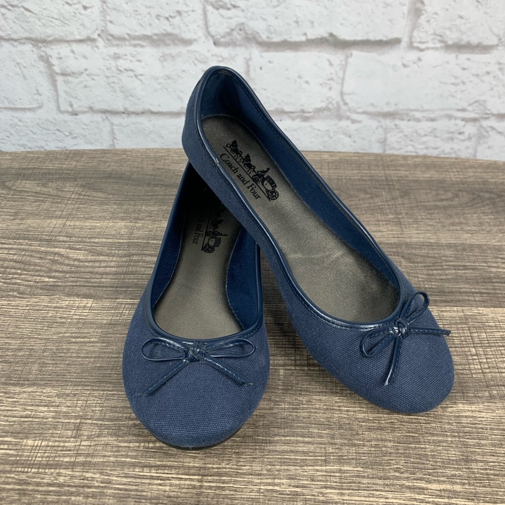 Coach and Four Navy Fabric Ballet Flats Size 8.5